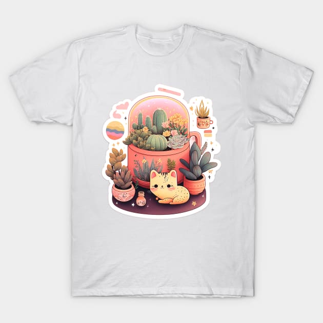 Cute kawaii fluffy cats and plants T-Shirt by ramith-concept